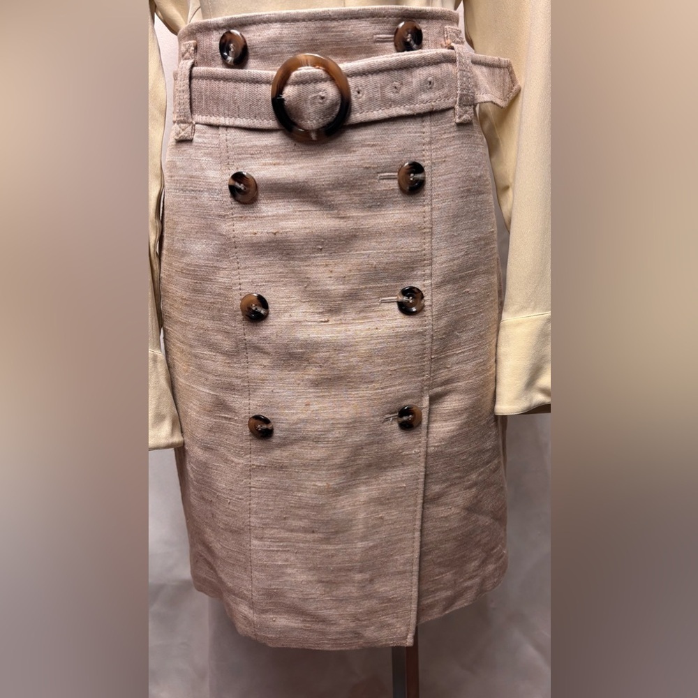 Ann Taylor Women's Beige Silk/Cotton Blend Knee-Length Belted Skirt size 4